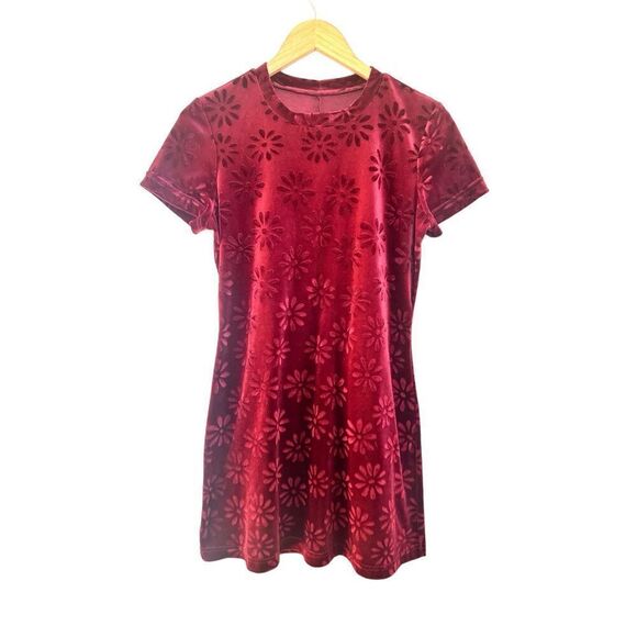 Vintage flower power mod style burgundy mini dress sz S - Picture 1 of 5